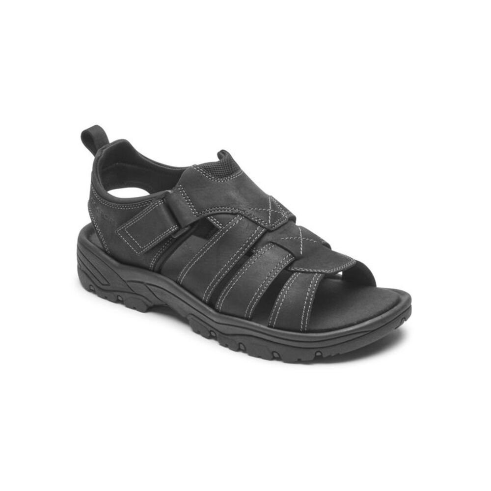 NWT ROCKPORT Mens Black Thick Straps Rocklake Fisherman Open Sandals 8.5 M